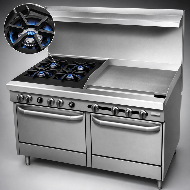 Product image #3 for Southbend S-Series 60 Inch Gas Restaurant Range with 6 Open Burners, 24 Inch Thermostatic Griddle, Convection Oven and Cabinet Base