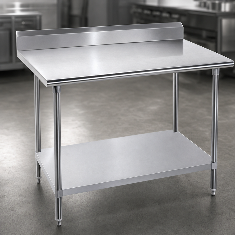 Product image #3 for Advance Tabco KSS-369 108-Inch x 36-Inch 304 Stainless Steel Work Table with 5-Inch Backsplash and Adjustable Undershelf