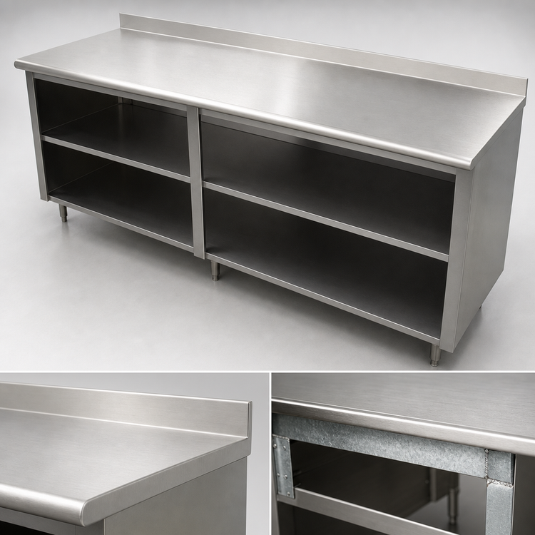 Product image #3 for Advance Tabco Special Value Economy 84-Inch x 30-Inch Open Base Work Table with 5-Inch Backsplash and Mid-Shelf