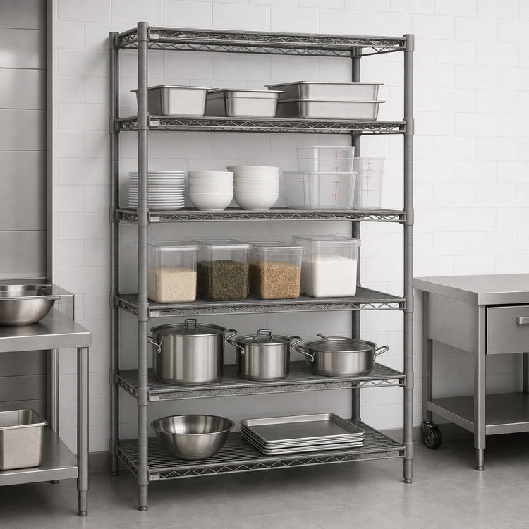 Product image #3 for Eagle Group Valu-Master 5-Tier Add-On Wire Shelving Unit, 42"W x 21"D x 74"H, Pewter Gray Epoxy