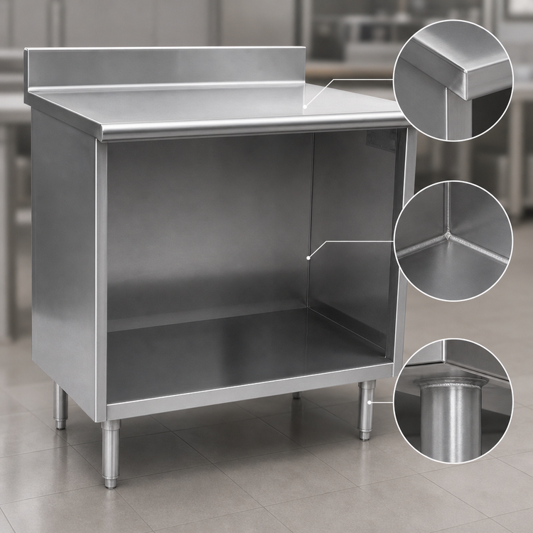 Product image #3 for Spec-Master Open Front Stainless Steel Work Table with 14-Gauge Top and 4-1/2 Inch Backsplash, 120 x 30 Inch