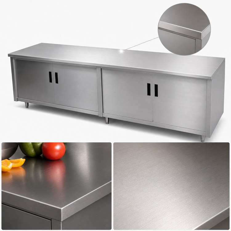 Product image #3 for Advance Tabco Enclosed Work Table with Cabinet Base and Hinged Doors, 108 x 30 Inch, 14-Gauge 304 Stainless Steel Top