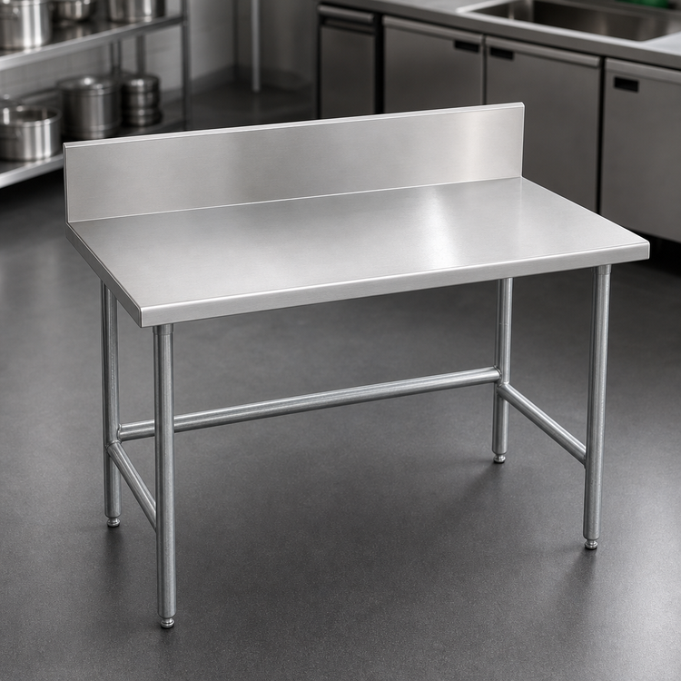 Product image #3 for Advance Tabco 84 Inch x 24 Inch 14 Gauge 304 Stainless Steel Work Table with 10 Inch Backsplash and Galvanized Open Base