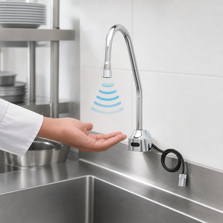 Product image #3 for ChekPoint Wall-Mount Electronic Touchless Faucet with Surgical Bend Gooseneck Spout, 2.2 GPM