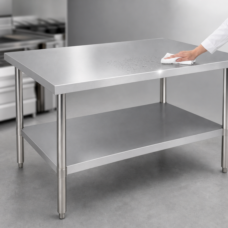 Product image #3 for Heavy-Duty 84-Inch x 30-Inch 18/430 Stainless Steel Flat Top Work Table with Galvanized Legs and Adjustable Undershelf