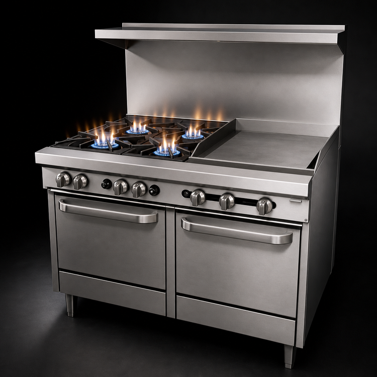 Product image #3 for Southbend S-Series 48-Inch Gas Restaurant Range with 4 Open Burners, 24-Inch Griddle, Standard Oven and Cabinet Base