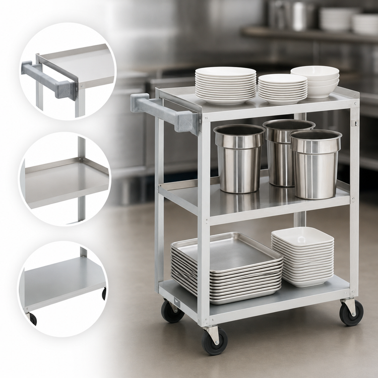 Product image #3 for Stainless Steel 3-Shelf Utility Bus Cart, 300 lb Capacity