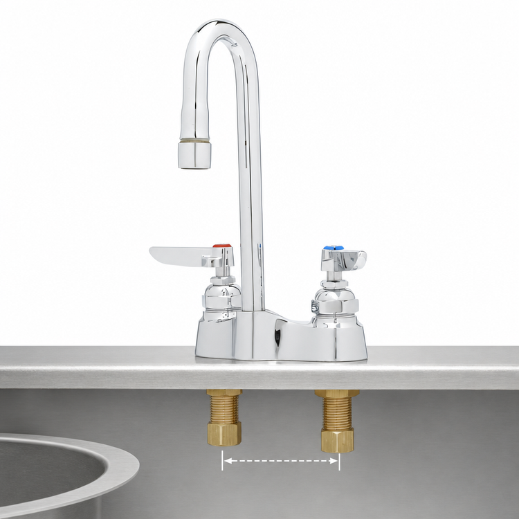Product image #3 for T&S Brass Deck-Mounted Lavatory Faucet, 4-Inch Centers, Rigid Gooseneck, Lever Handles, Low-Lead, 2.2 GPM