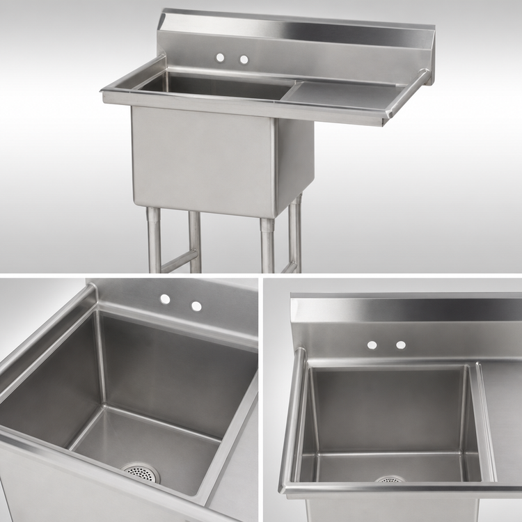 Product image #3 for Advance Tabco Special Value Series 1-Compartment Fabricated Sink with Right Drainboard, 18 x 24 x 14 Bowl, 16-Gauge Stainless Steel