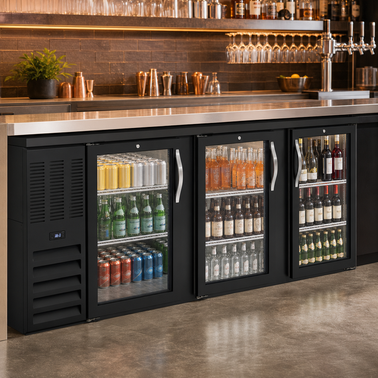Product image #3 for Beverage-Air 94-Inch Three-Section Food-Rated Glass-Door Back Bar Refrigerator