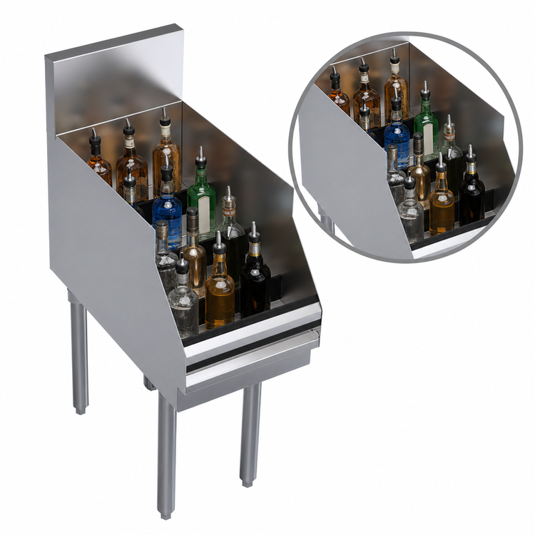Product image #3 for Krowne Royal Series Freestanding Stainless Steel Underbar Liquor Bottle Display Unit, 12 x 24 Inches, 12-Bottle Capacity