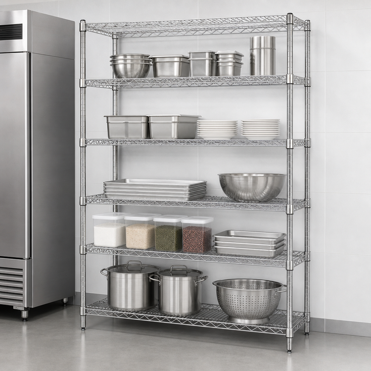 Product image #3 for Quantum 60"W x 30"D x 63"H Wire Shelving Starter Kit, 5 Shelves, 304 Stainless Steel