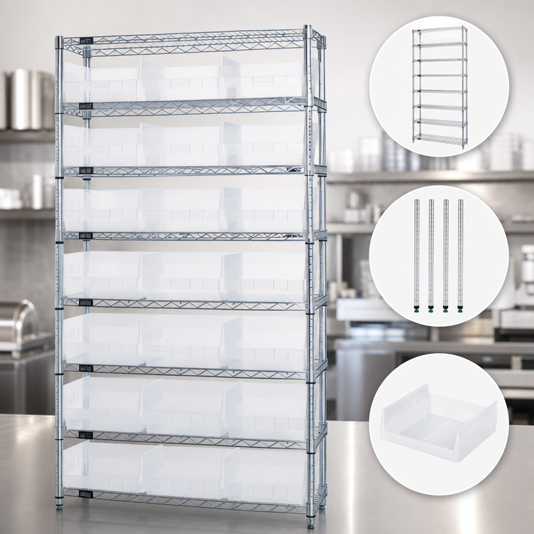 Product image #3 for Quantum 36-Inch Wide 9-Shelf Bin Wire Shelving System with 24 Clear Bins