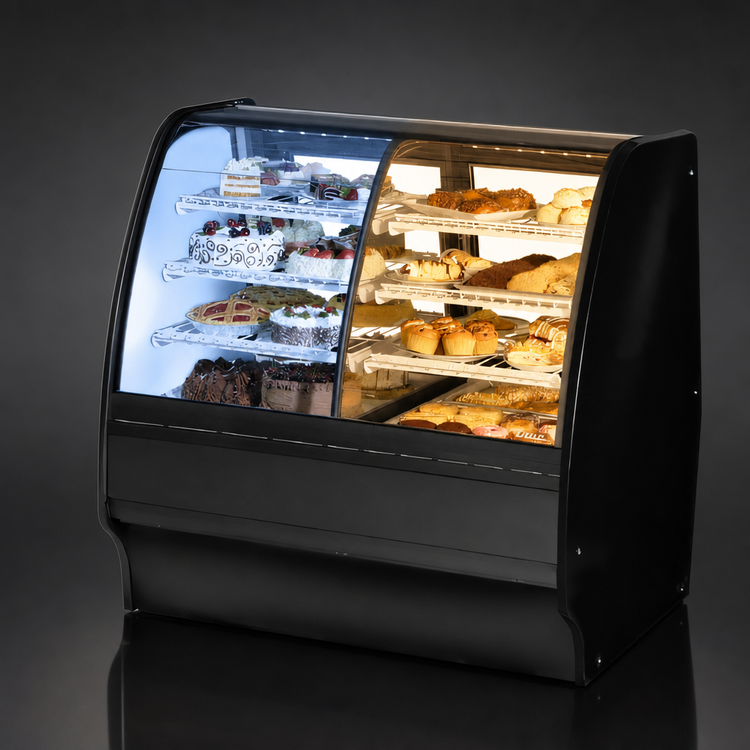 Product image #3 for Dual-Zone Full-Service Glass Merchandiser with Curved Glass Front and Rear Sliding Doors, 48-1/4 Inch, Self-Contained Refrigeration