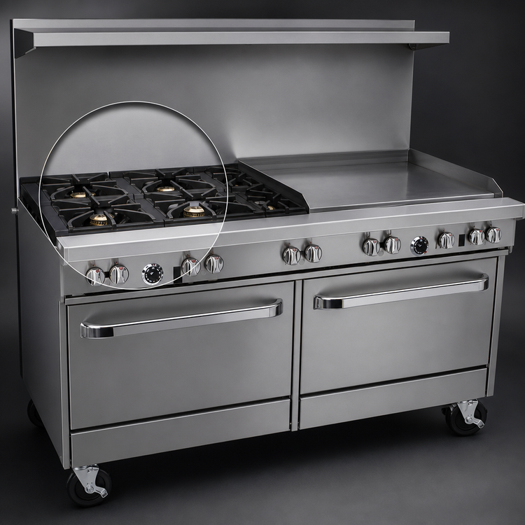 Product image #3 for Southbend Ultimate 60-Inch Commercial Gas Restaurant Range with 4 Star/Sauté Burners, 36-Inch Thermostatic Griddle, and 2 Cabinets