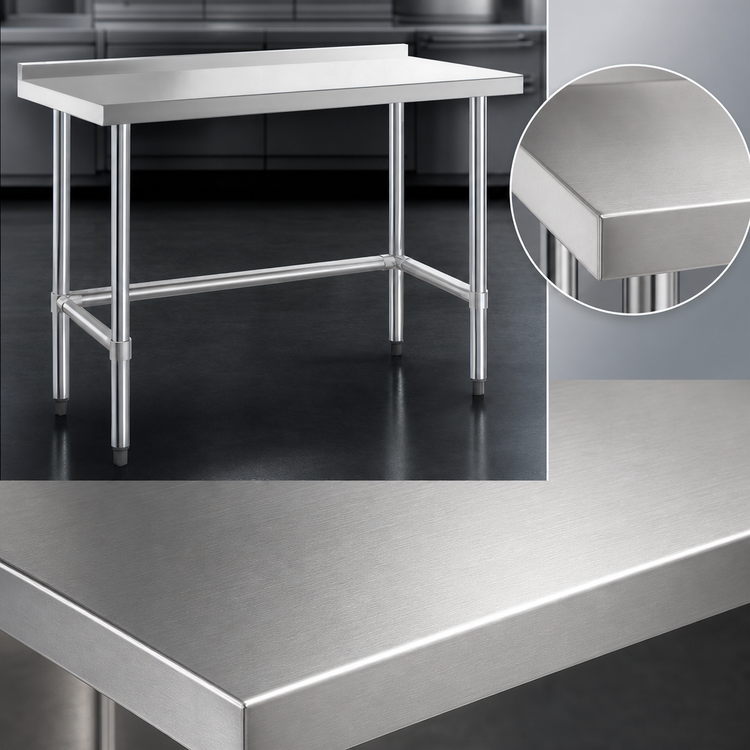 Product image #3 for Steel Works Stainless 72-Inch x 18-Inch Open Base Worktable with 2-Inch Backsplash