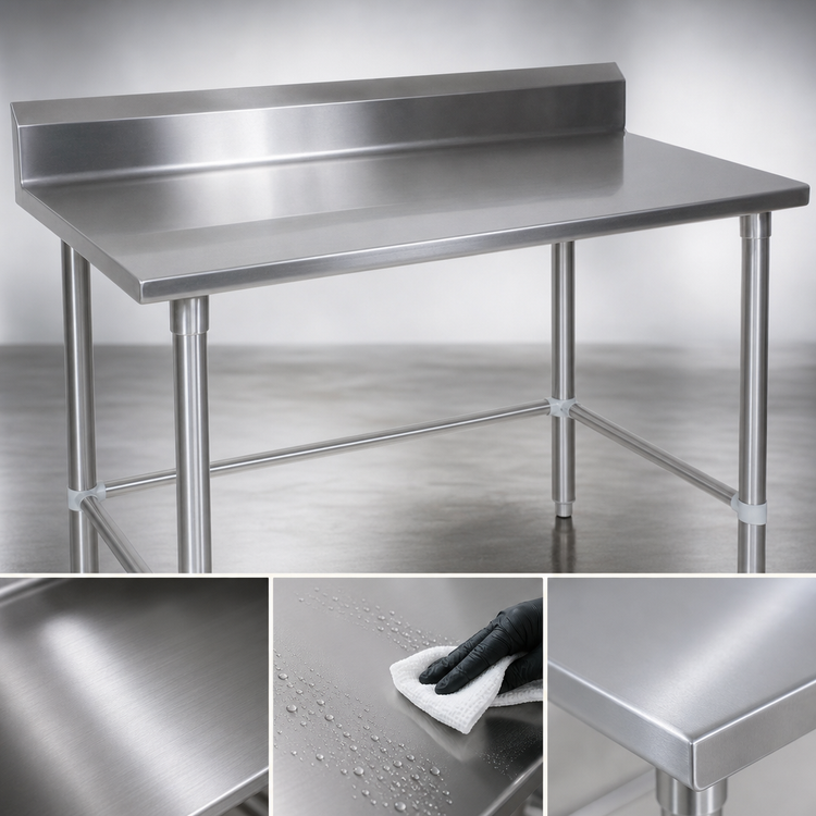 Product image #3 for John Boos Stallion 120-Inch x 24-Inch Stainless Steel Work Table with 5-Inch Backsplash and Safety Edge