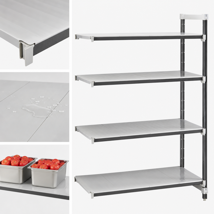 Product image #3 for Cambro Camshelving Elements XTRA 4-Tier Solid Stationary Add-On Polymer Shelving Unit, 21 x 48 x 84 Inches, Speckled Gray