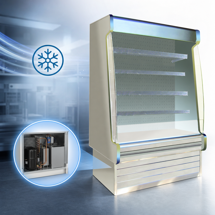 Product image #3 for Howard-McCray 35E Series 75-Inch Self-Contained Horizontal Open Merchandiser with Sliding Rear Doors and Lit Shelves