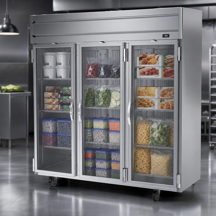 Product image #3 for Beverage-Air Horizon Series Three-Section Reach-In Glass Door Display Freezer, 69.1 Cu. Ft., Top-Mounted Self-Contained Refrigeration