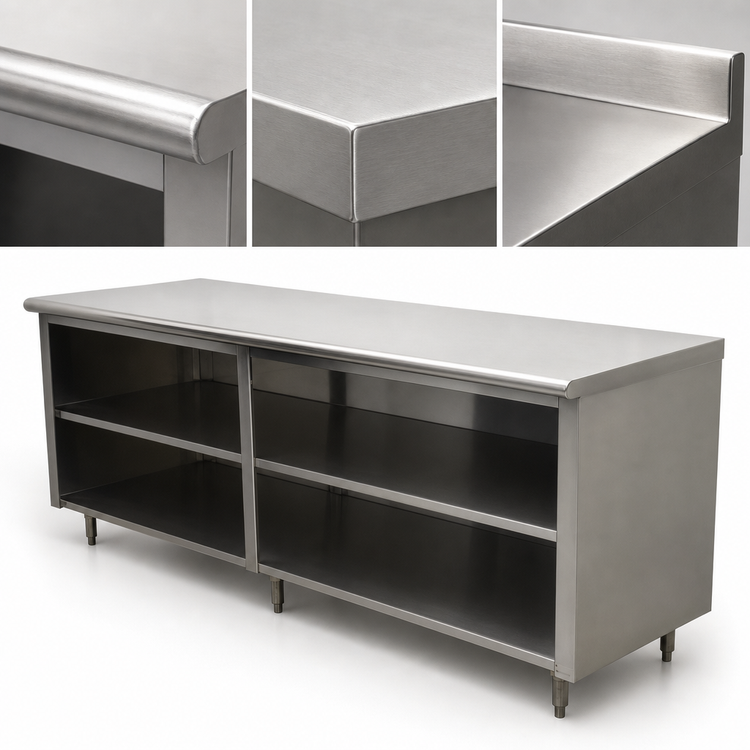 Product image #3 for Advance Tabco Special Value Series 84 Inch x 30 Inch Flat Top Open Front Cabinet Base Work Table with Mid-Shelf