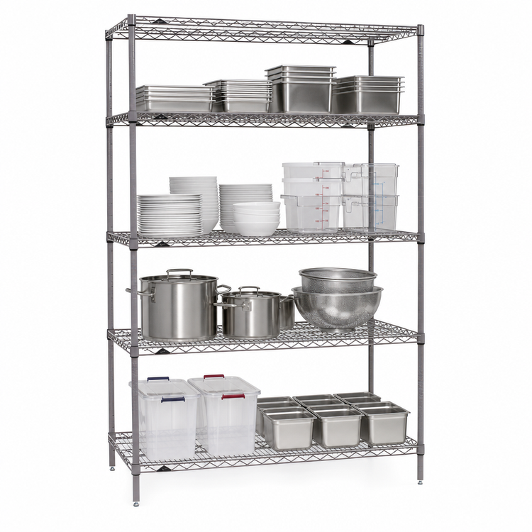 Product image #3 for Metro Super Erecta 54-Inch x 18-Inch x 74-Inch Stationary Wire Shelving Starter Unit with 4 Shelves, Metroseal Gray