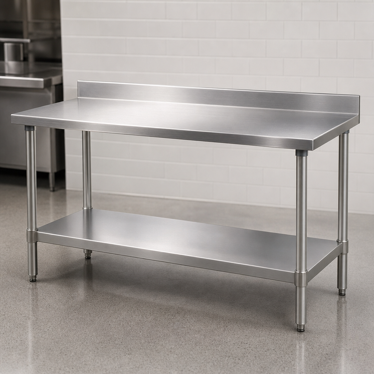 Product image #3 for Eagle Group Spec-Master 48"W x 30"D Stainless Steel Work Table with 4-1/2" Backsplash and Adjustable Undershelf