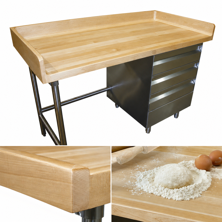 Product image #3 for Advance Tabco 72-Inch x 36-Inch Wood Top Bakers' Table with 3 Tiers of Right-Side Drawers