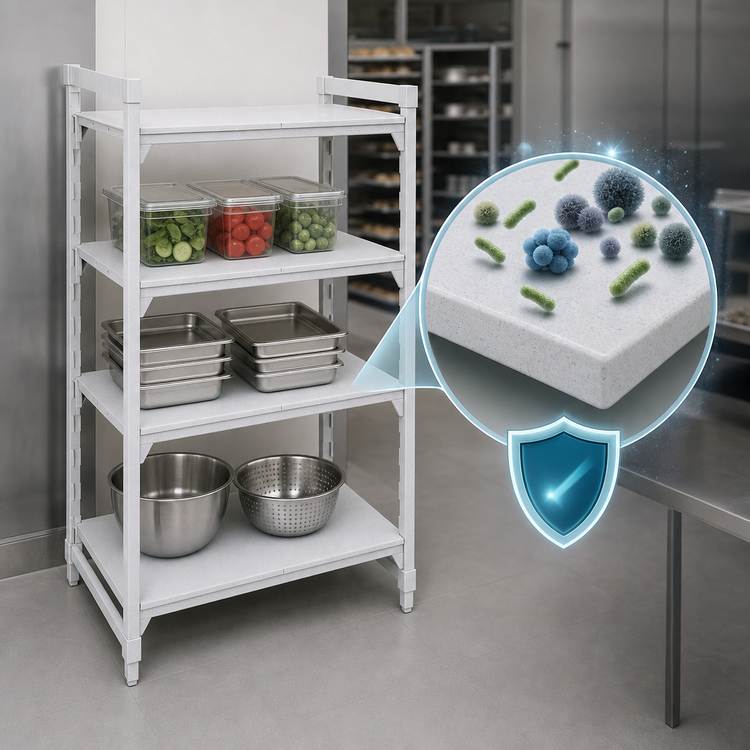 Product image #4 for Cambro Camshelving Premium 4-Shelf Solid Stationary Starter Unit, 24" W x 60" L x 64" H, Speckled Gray