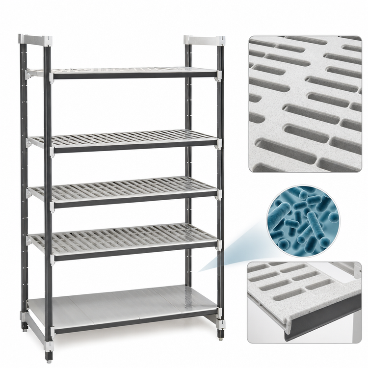 Product image #3 for Cambro Camshelving Elements XTRA 5-Tier Stationary Starter Unit, 18" x 72" x 84", Speckled Gray