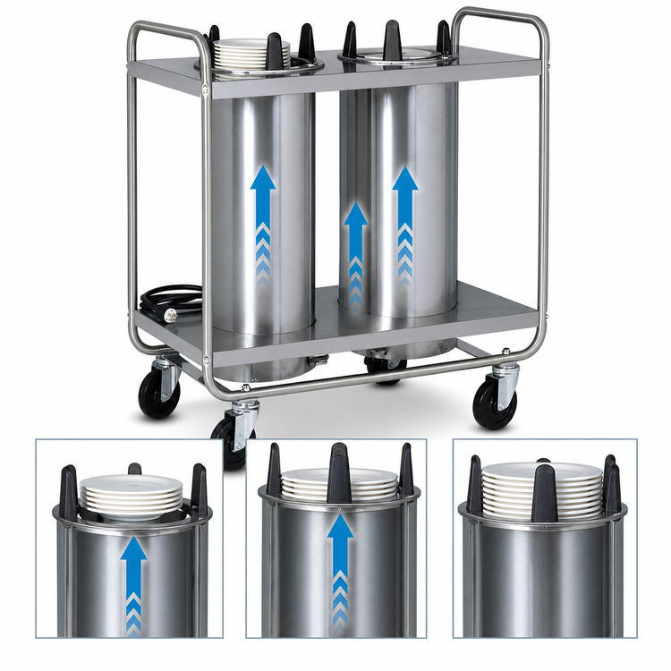 Product image #3 for Dinex Mobile Unheated Open-Tubular Frame Plate Dispenser with 3 Self-Elevating Tubes, 10-1/8" Plate Capacity