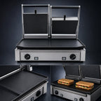 Thumbnail image #3 for Eurodib USA PDF3000220 Double Electric Countertop Panini Press, Smooth Cast Iron Plates, Dual Thermostats, 19.7 x 10 Inch Cooking Surface