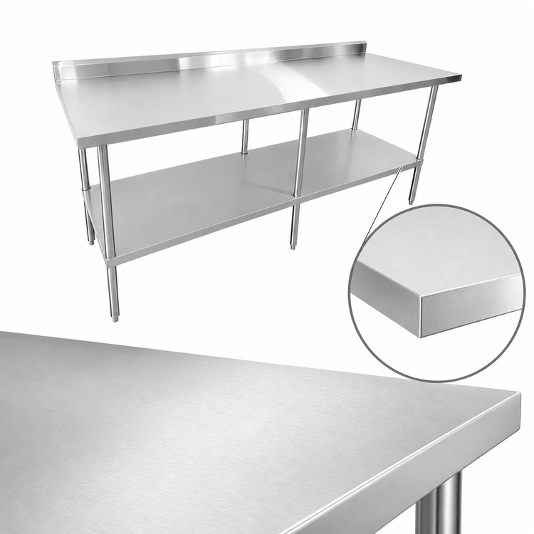 Product image #3 for Sapphire 84-Inch x 30-Inch Stainless Steel Work Table with 5-Inch Backsplash, Beveled Square Edge and Adjustable Undershelf