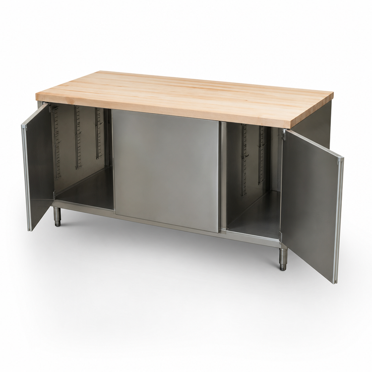 Product image #3 for BK Resources Dual-Access Chef Table with Hard Maple Top and Cabinet Base, 72W x 36D