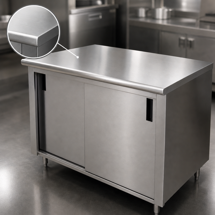 Product image #3 for Advance Tabco 60 Inch x 30 Inch Enclosed Work Table with Cabinet Base, Sliding Doors, and 14 Gauge 304 Stainless Steel Top