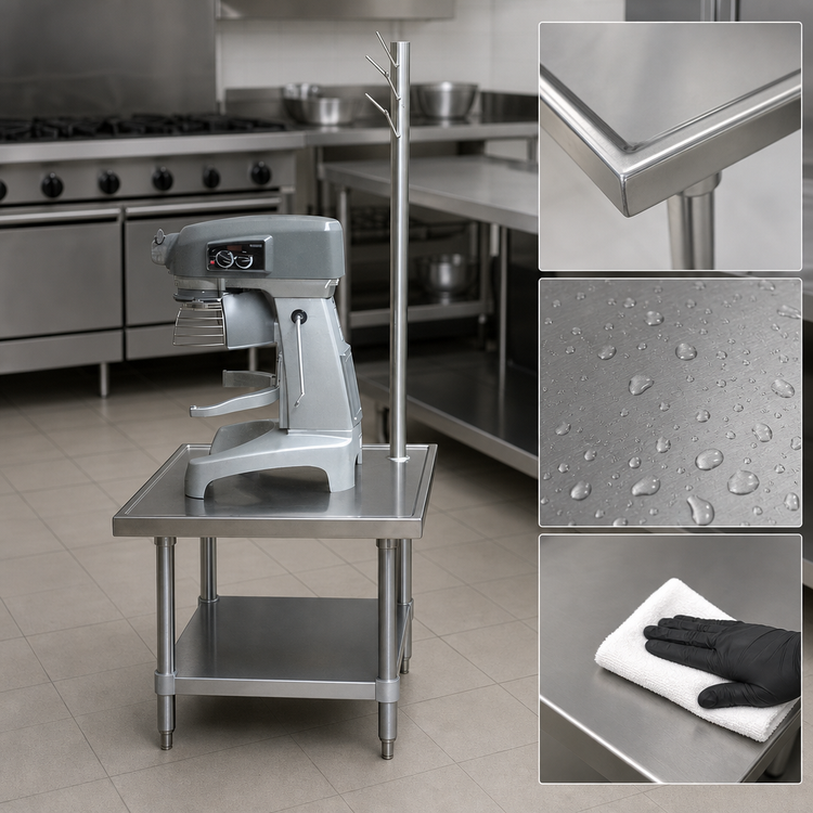 Product image #3 for Advance Tabco 30-Inch x 30-Inch x 24-Inch Equipment Stand with Stainless Steel Top, Utensil Rack, and Adjustable Undershelf