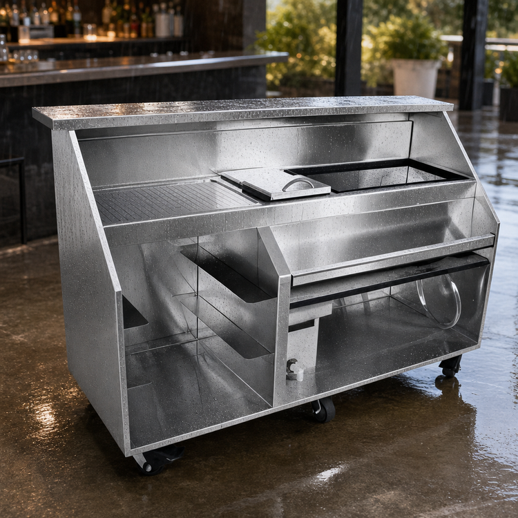 Product image #3 for Portable Glassware Bar, 66-Inch Stainless Steel with 18-Inch Ice Bin and 18-Inch Beverage Bin