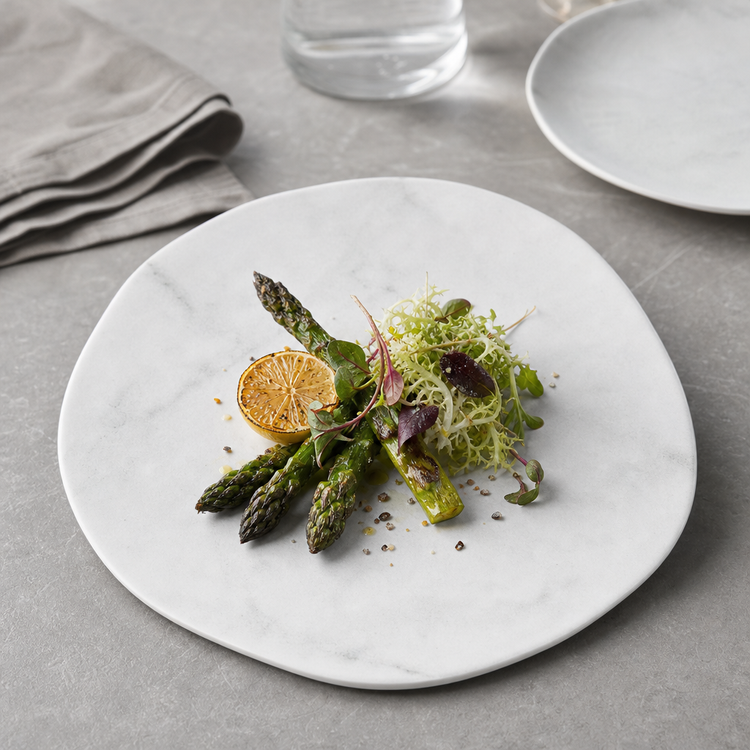 Product image #3 for Ridge 11-Inch Freeform Rimless Melamine Plate, White Marble