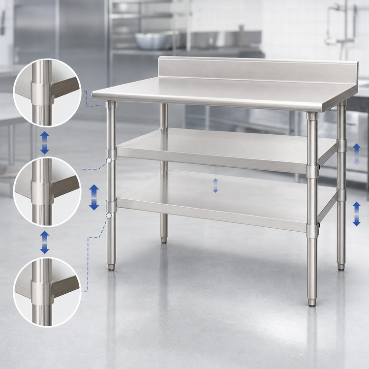 Product image #3 for 30 x 30 Inch Adjustable 18/430 Stainless Steel Work Table Undershelf for Uni-Lok Hat Channel Frame Tables
