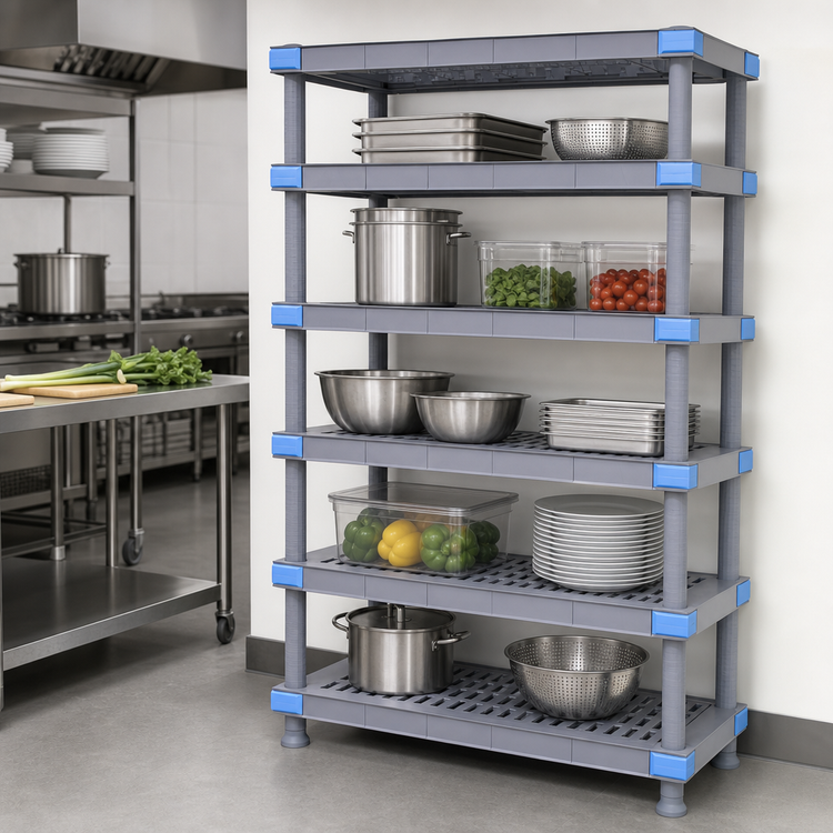 Product image #3 for Millenia Gray Polymer Starter Shelving Unit with 5 Louvered Shelves, 36 Inch W x 21 Inch D x 50 Inch H