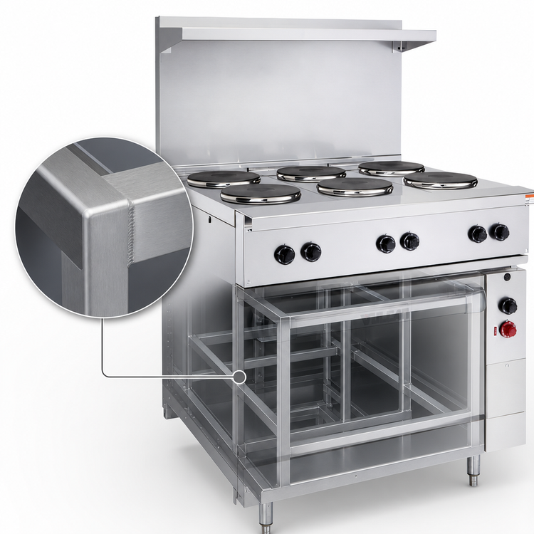 Product image #4 for Vulcan 36-Inch Electric Restaurant Range with 4 French Plates, 12-Inch Hot Top, Standard Oversized Oven, and High Shelf - 480V