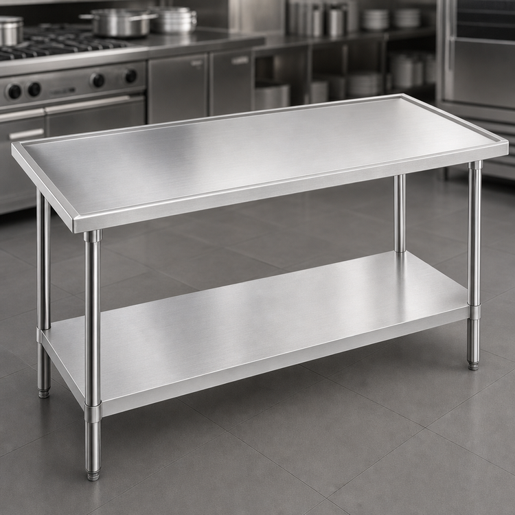 Product image #3 for Advance Tabco 108 Inch x 30 Inch 14-Gauge 304 Stainless Steel Work Table with Galvanized Undershelf and Non-Drip Edge