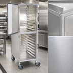Thumbnail image #3 for Dinex DXPER18L Mobile Aluminum Display Cabinet Pan Rack, 2 Compartments, 18-Pan Capacity, Clear Doors, Removable Slides