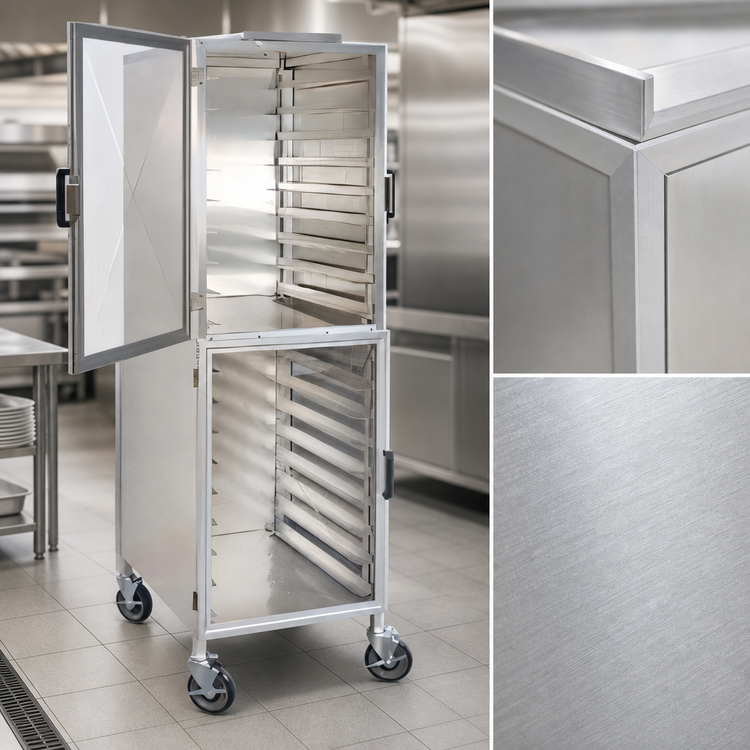 Product image #3 for Dinex Mobile Aluminum Display Cabinet Pan Rack, 2 Compartments, 18-Pan Capacity