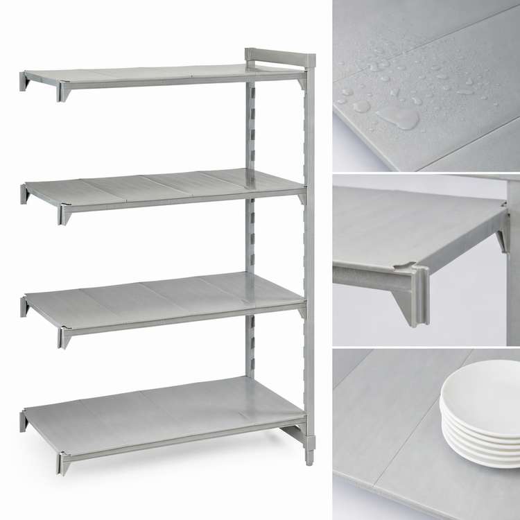 Product image #4 for Cambro Camshelving Premium 4-Tier Solid Add-On Shelving Unit, 18 x 48 x 72 Inches, Speckled Gray