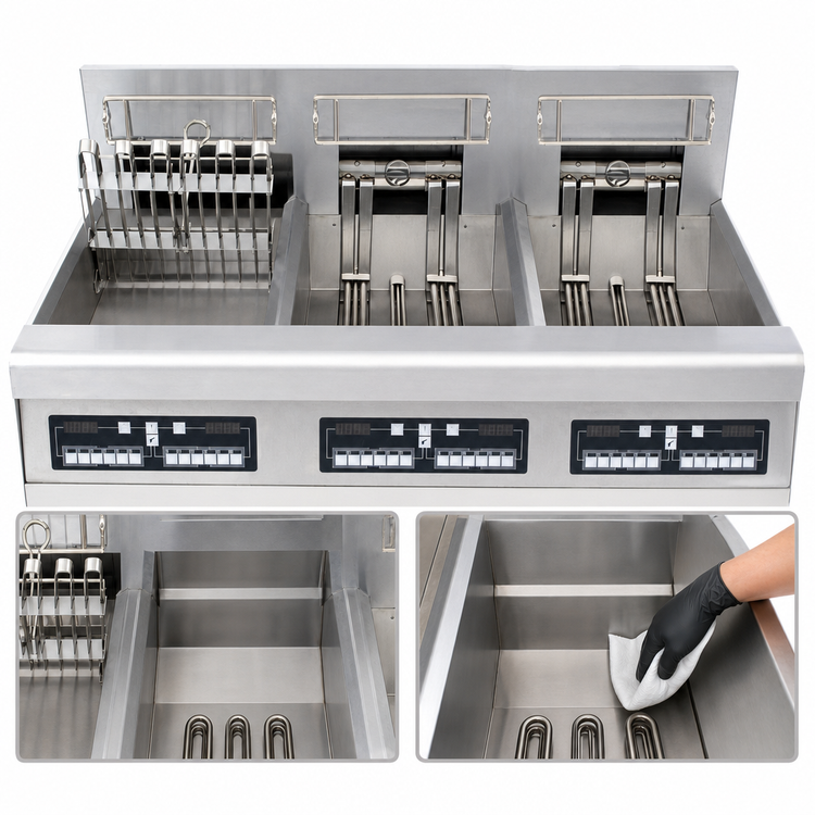 Product image #3 for Frymaster FPRE317 RE Series High-Efficiency Electric Fryer Battery with (3) 50 lb. Full Frypots and Built-in Filtration