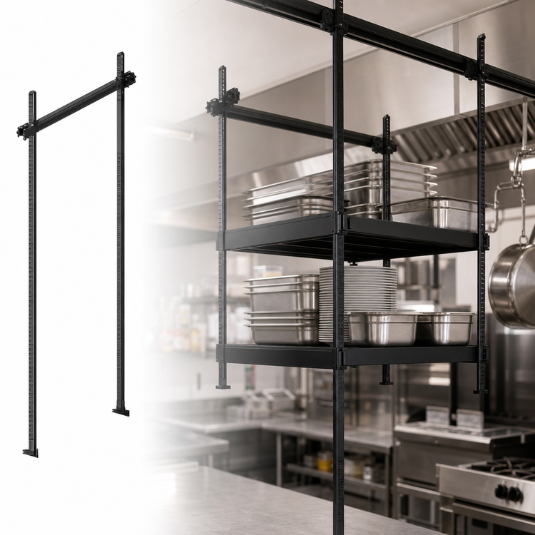 Product image #3 for Quantum 18-Inch Overhead Track Shelving Intermediate Kit, Black Epoxy Antimicrobial Finish