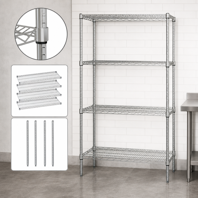 Product image #3 for Quantum 4-Shelf Wire Shelving Starter Kit, 36W x 12D x 74H, Chrome Plated