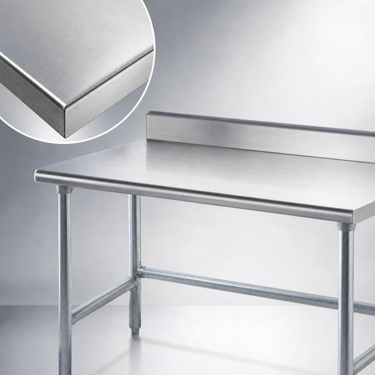 Product image #3 for Advance Tabco 30 x 24 Inch 16-Gauge 430 Stainless Steel Work Table with 5-Inch Backsplash and Galvanized Base