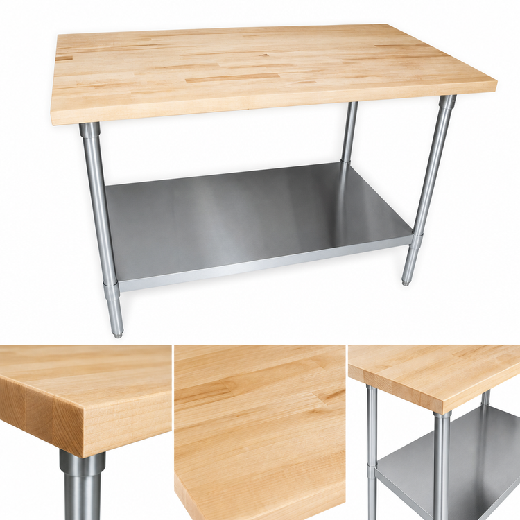 Product image #3 for 72" x 30" Hard Maple Top Work Table with Stainless Steel Legs and Undershelf